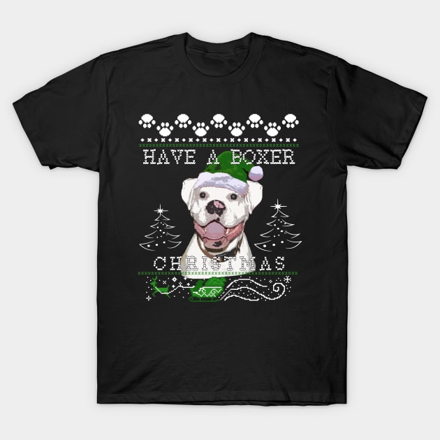White Boxer Dog Christmas Sweater T-Shirt by 3QuartersToday